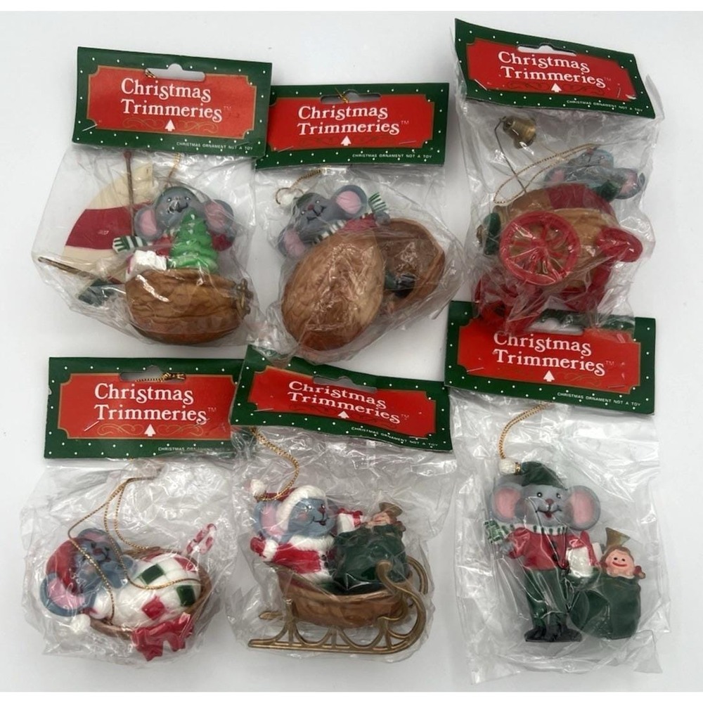 6 Mouse Christmas Trimmeries Ornaments Bradford Novelty All New Mice Nuts
